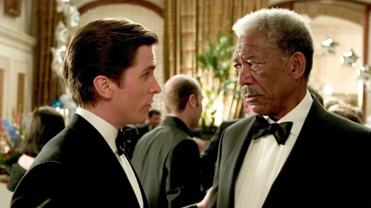 christian bale bruce wayne morgan freeman Lucius Fox