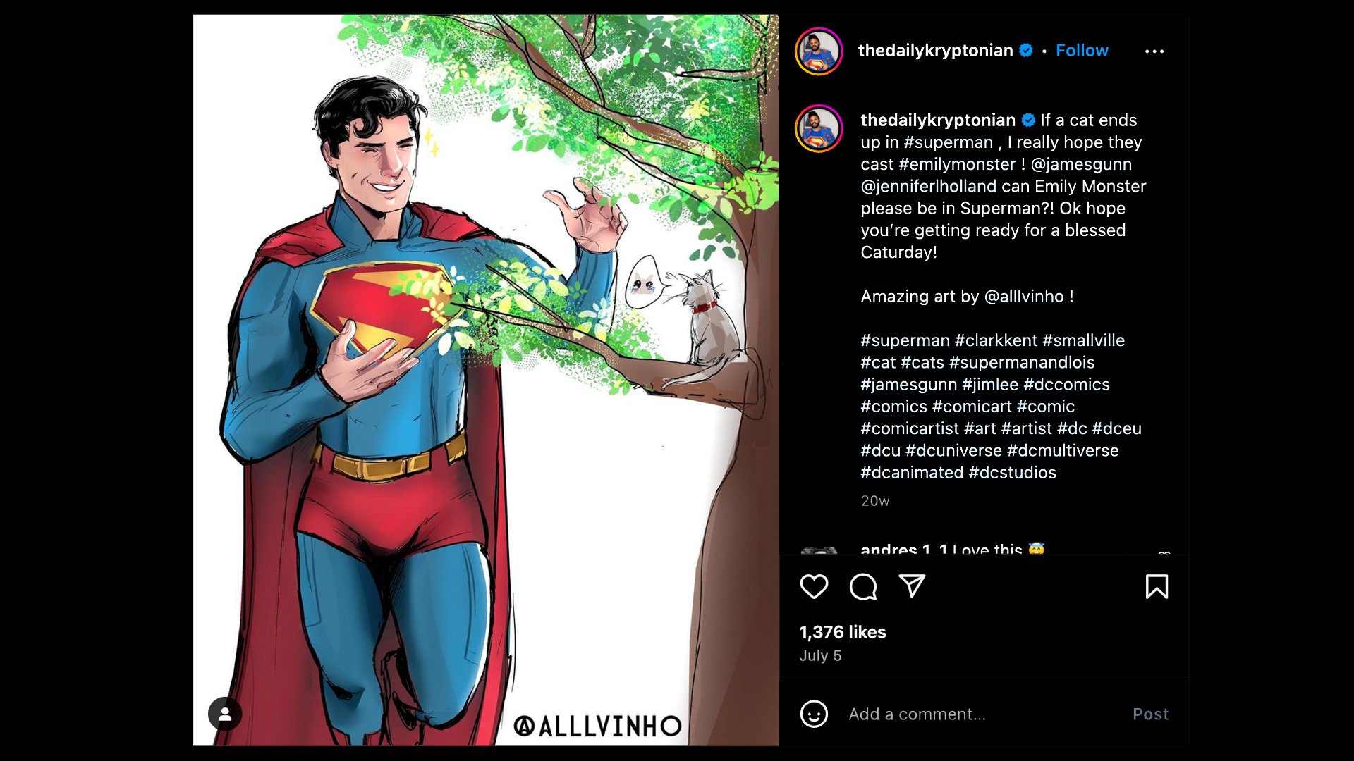 james gunn superman save cat out of tree dcu